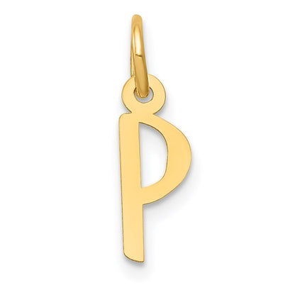 14k Yellow Gold Small Slanted Block Letter P Initial Charm Pendant for Women