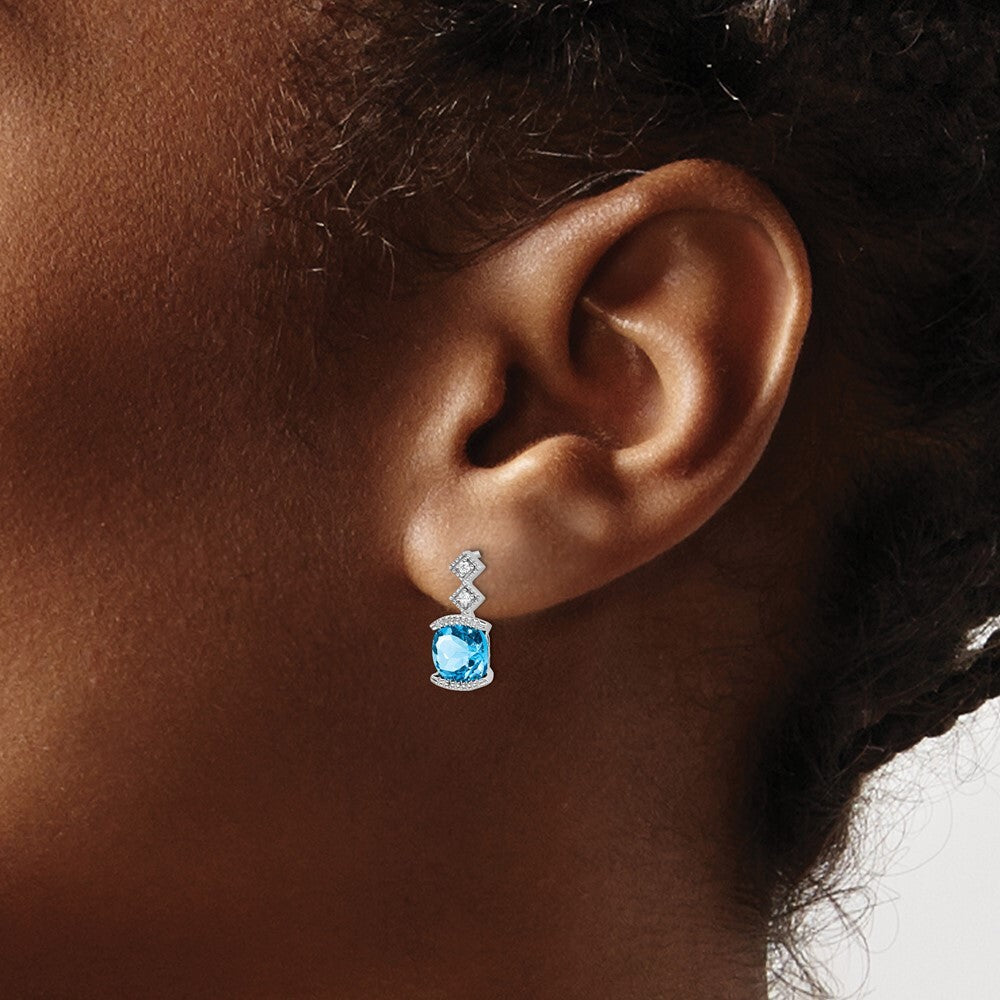 14k White Gold Blue Topaz and Diamond Drop & Dangle Earrings