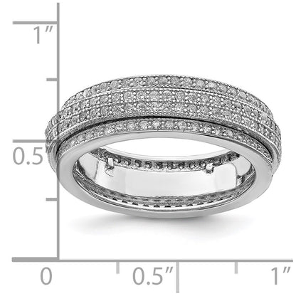 Sterling Silver Polished Rhodium-plated CZ Pav� Eternity Motion Ring
