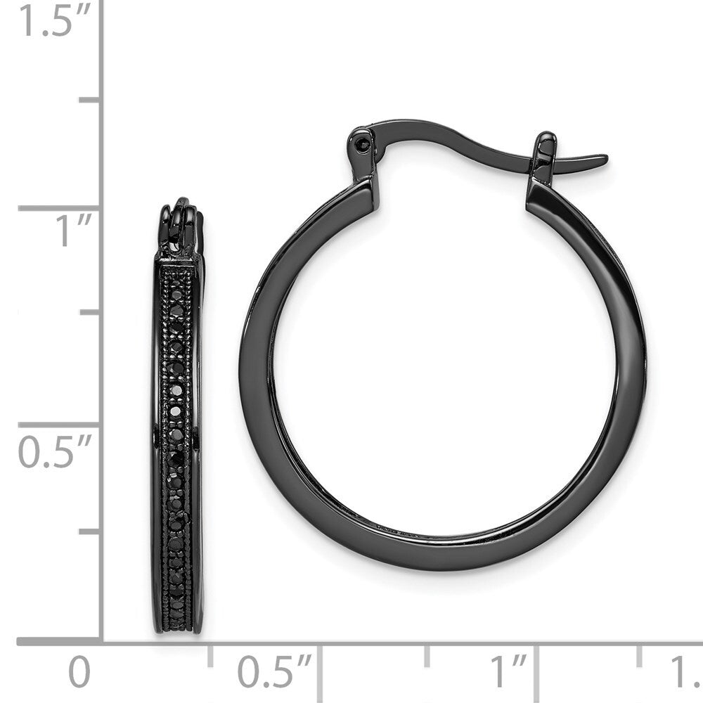 Sterling Silver Black Rhodium-plated Black Cubic Zirconia Round Hoop Earrings