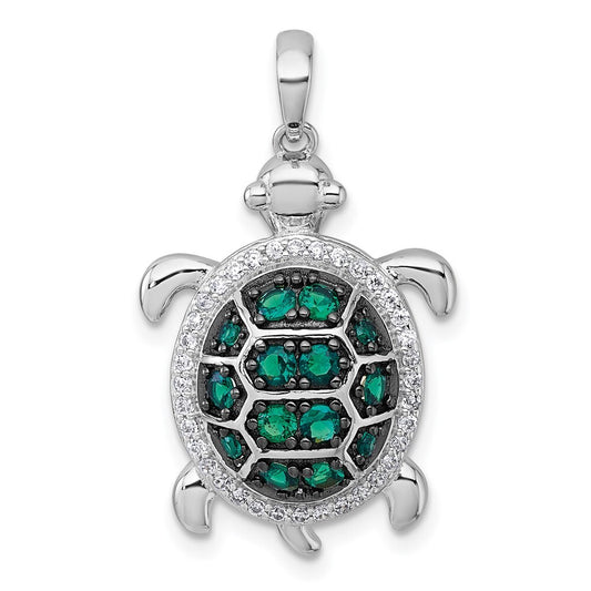 Sterling Silver Rhod-pl Black-plating Cubic Zirconia Turtle Pendant