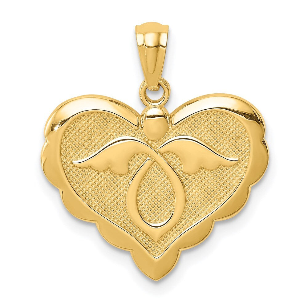 14k Yellow Gold Angel in Heart Pendant for Women