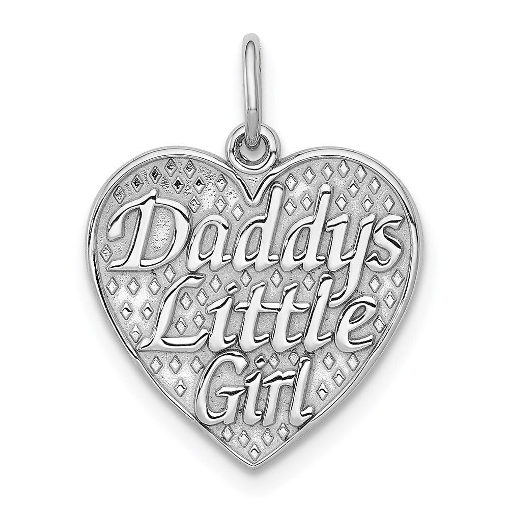 14k White Gold Polished DADDYS LITTLE GIRL in Heart Charm Pendant for Women