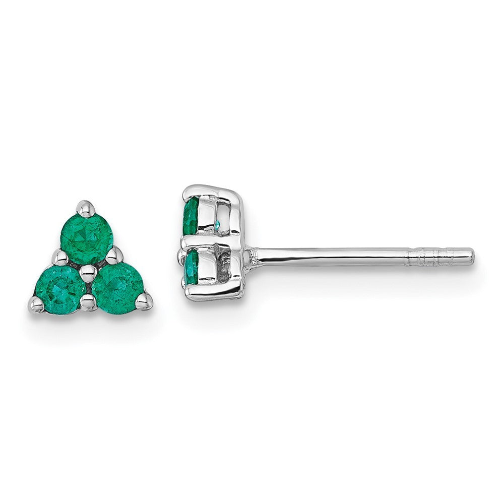 Sterling Silver Rhodium-plated Polished Three Round Emeralds Earrings