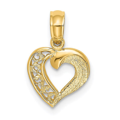 14k Yellow Gold Open Filigree Mini Heart Charm