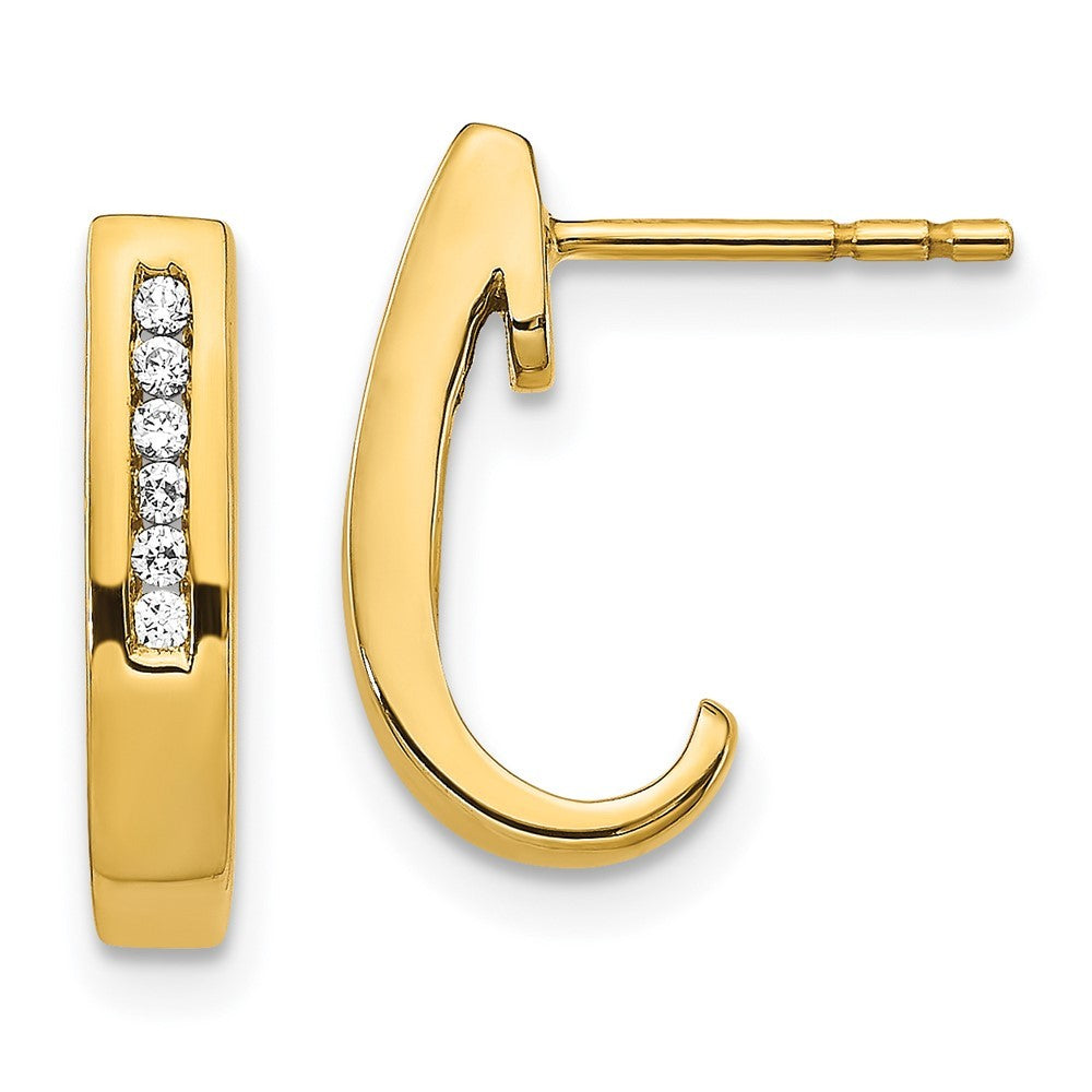 14k Yellow Gold Diamond J-Hoop Earrings