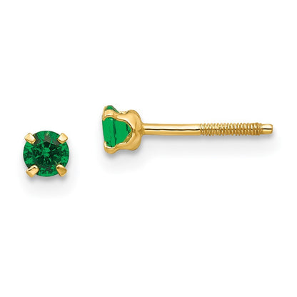 14k Yellow Gold 3mm Imitation Emerald Birthstone Stud Earrings (May)