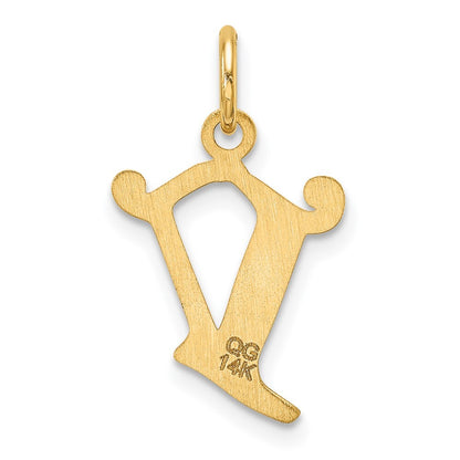 14k Yellow Gold Diamond-cut Letter V Initial Charm Pendant for Women