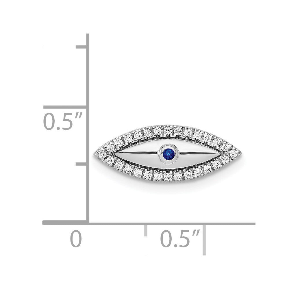 14k White Gold Diamond and Sapphire Evil Eye Chain Slide Pendant for Women