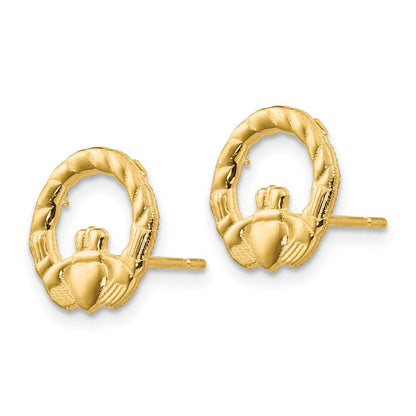 14k Yellow Gold Claddagh Post Earrings
