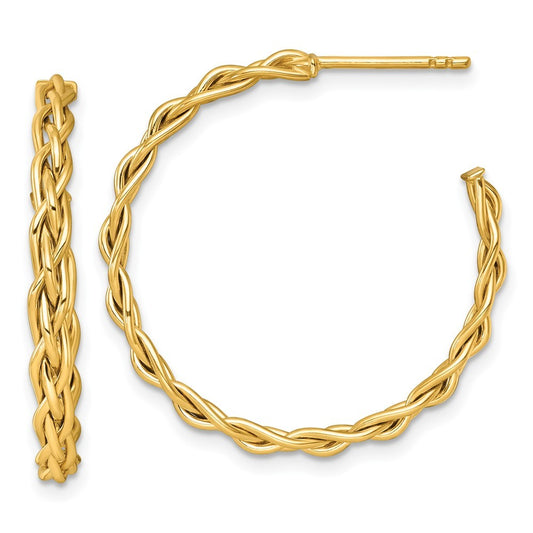 14k Yellow Gold Polished Woven Braid 3 x 29mm C-Hoop Earrings