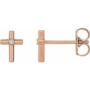 14k Rose Gold .01 CTW Natural Diamond Cross Stud Earrings