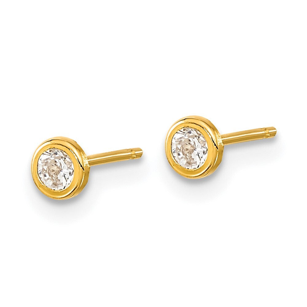 14k Yellow Gold Polished Circle Bezel Cubic Zirconia Stud Earrings