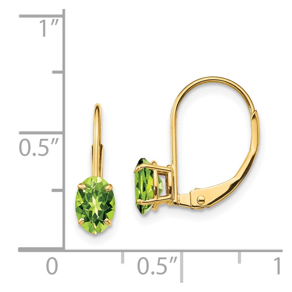 14k Yellow Gold 6x4mm Oval Peridot Leverback Earrings Gift for Women