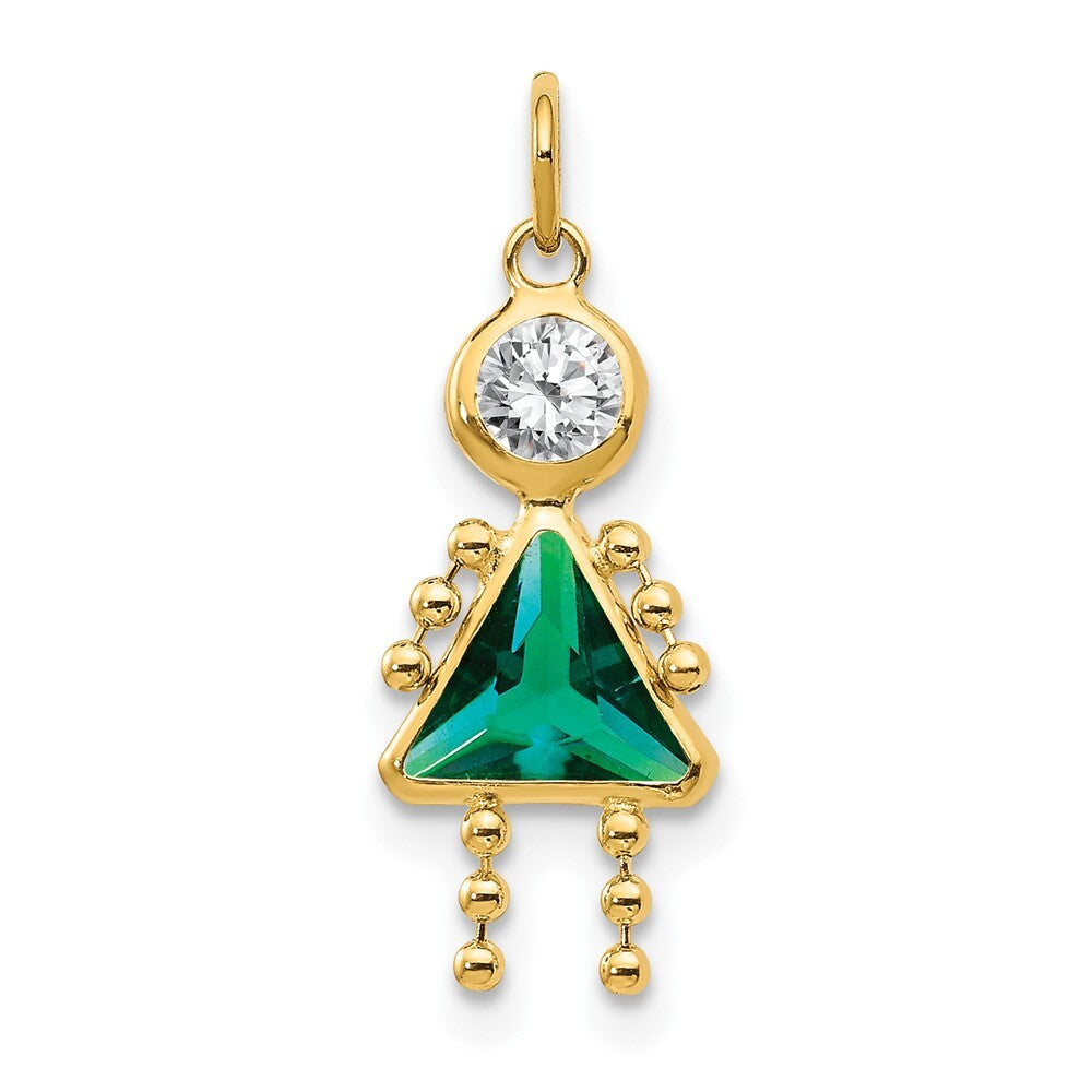 14k Yellow Gold May Girl Birthstone Charm Pendant for Women