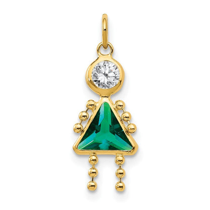 14k Yellow Gold May Girl Birthstone Charm Pendant for Women