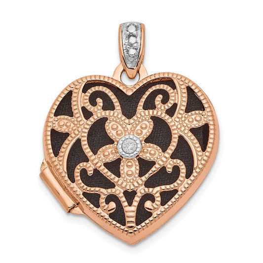 14k Rose Gold  Diamond Vintage 18mm Heart Locket Pendant for Women