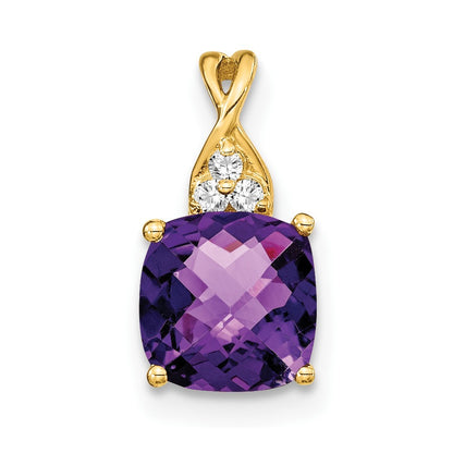 14k Yellow Gold Checkerboard Amethyst and Diamond Pendant