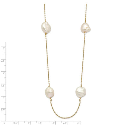 14k Yellow Gold 10-11mm White Keshi Cultured Pearl 7-Station Necklace 20"