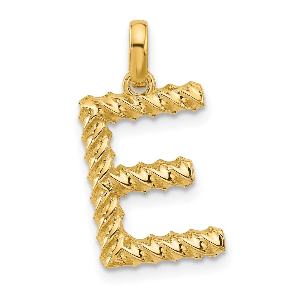 14k Yellow Gold Fancy Twist Letter E Pendant for Women