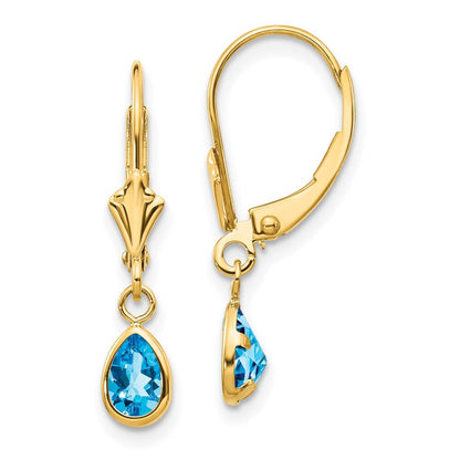 14k Yellow Gold 6x4mm December/Blue Topaz Stud Earrings Gift for Women