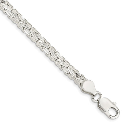 Sterling Silver Polished Back/Satin Diamond-Cut Front Fancy Byzantine Bracelet