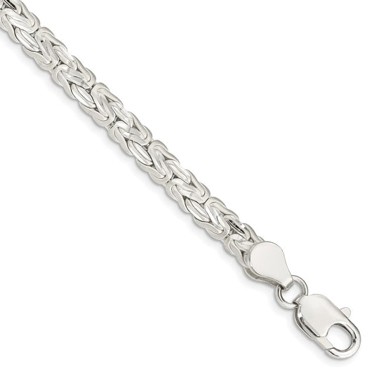 Sterling Silver Polished Back/Satin Diamond-Cut Front Fancy Byzantine Bracelet
