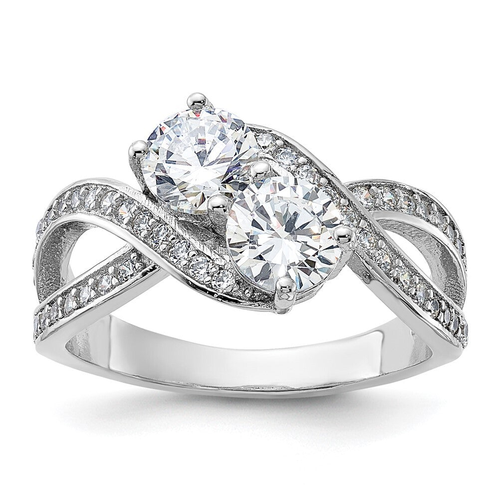 Sterling Silver Rhodium-plated Cubic Zirconia Two Stone Polished Ring Size 7