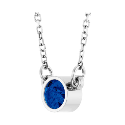 14k White Gold Natural Blue Sapphire Solitaire Pendant Necklace 16"