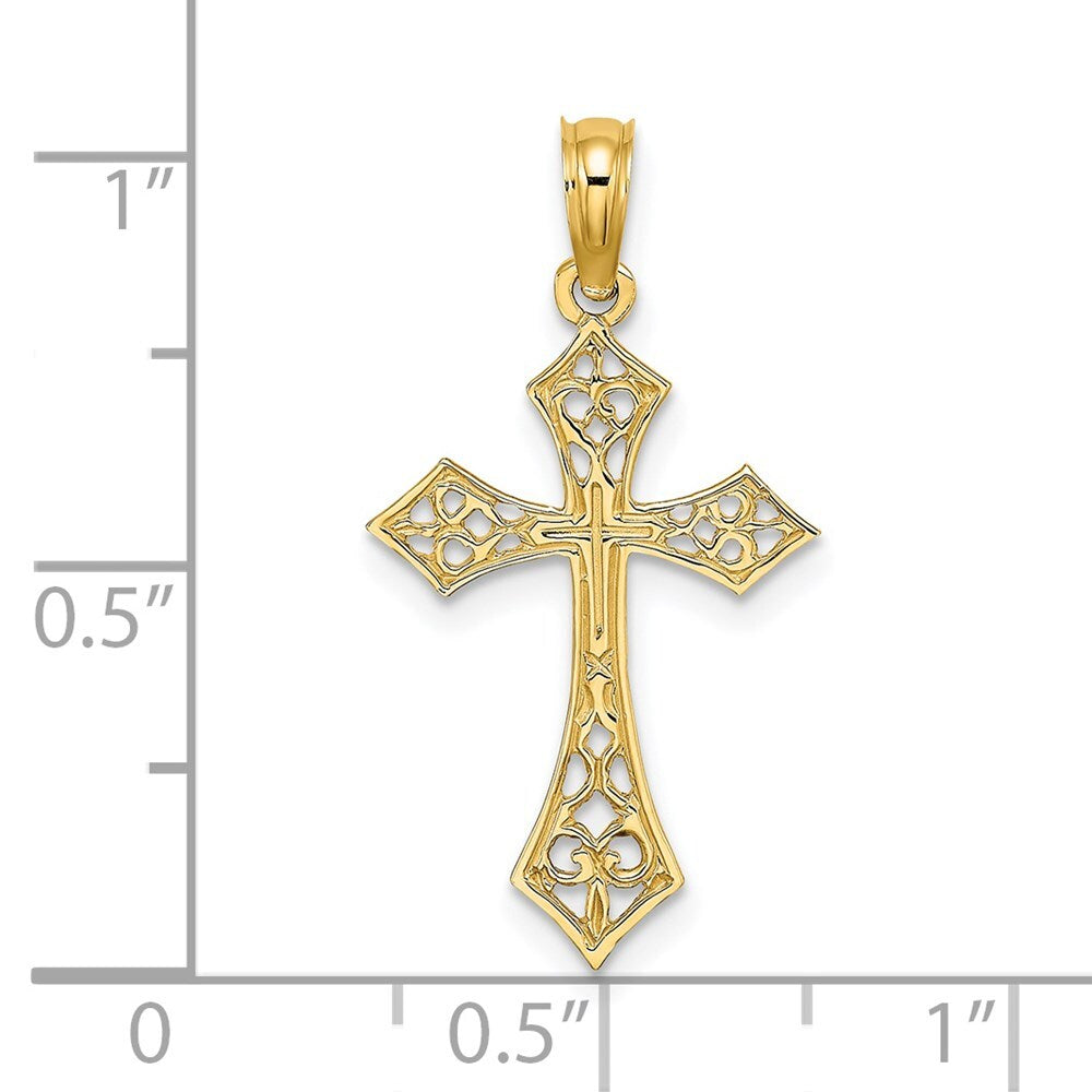 14k Yellow Gold Filigree Cross Charm Pendant for Women