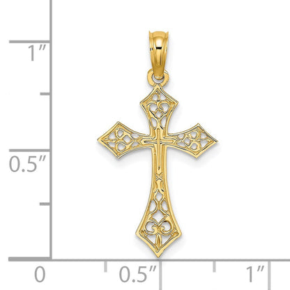 14k Yellow Gold Filigree Cross Charm Pendant for Women