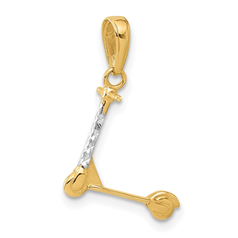 14k Yellow Gold and White Rhodium Diamond-Cut 3D Scooter Pendant for Women