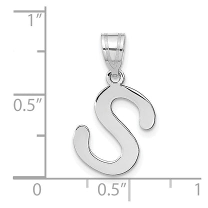 14k White Gold Polished Bubble Letter S Initial Pendant for Women