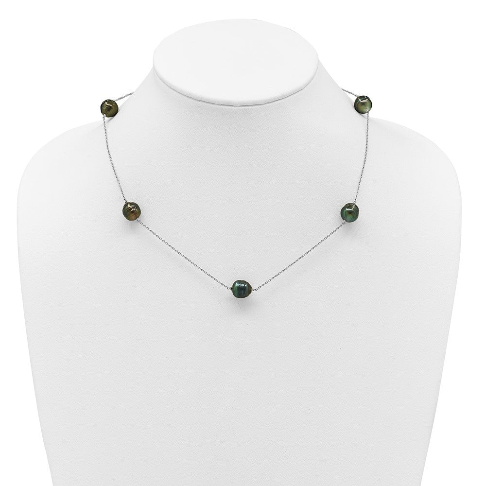 Sterling Silver 9-10mm Black Saltwater Cultured Pearl 5-Station Necklace 18"