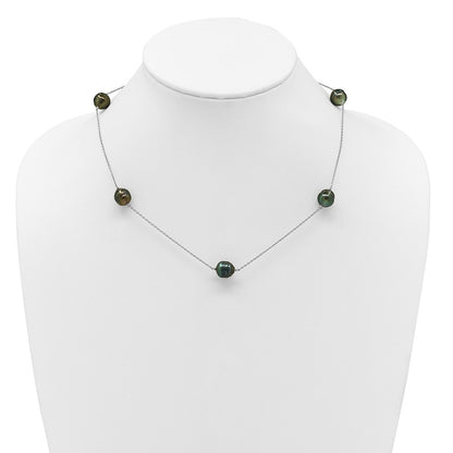 Sterling Silver 9-10mm Black Saltwater Cultured Pearl 5-Station Necklace 18"