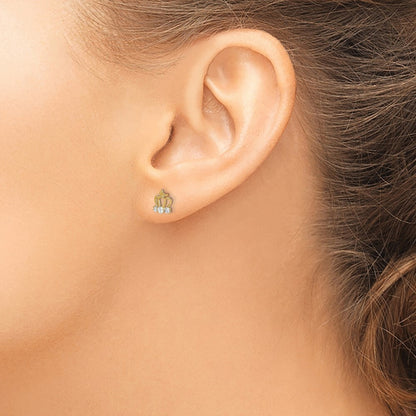 14k Yellow Gold Cubic Zirconia Crown Stud Earrings Gift for Women