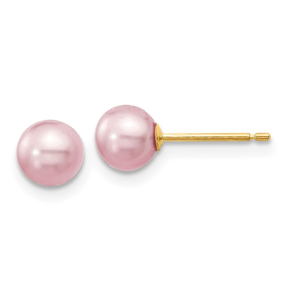 14k Yellow Gold 5-6mm Purple Round Freshwater Cultured Pearl Stud Earrings