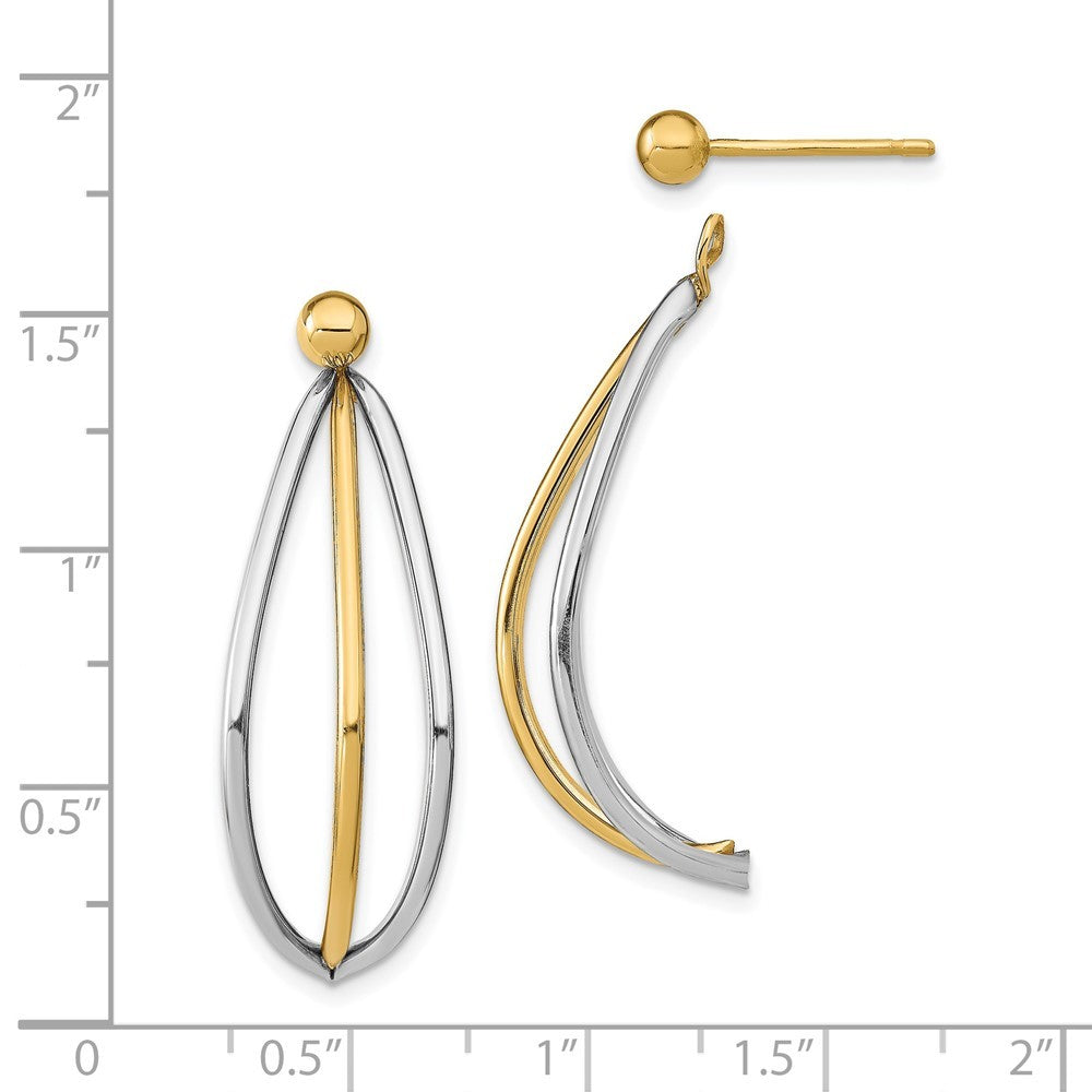 14k Yellow Gold w/ White Rhodium Ball Stud w/ Triple Wire Dangle Jacket Earrings
