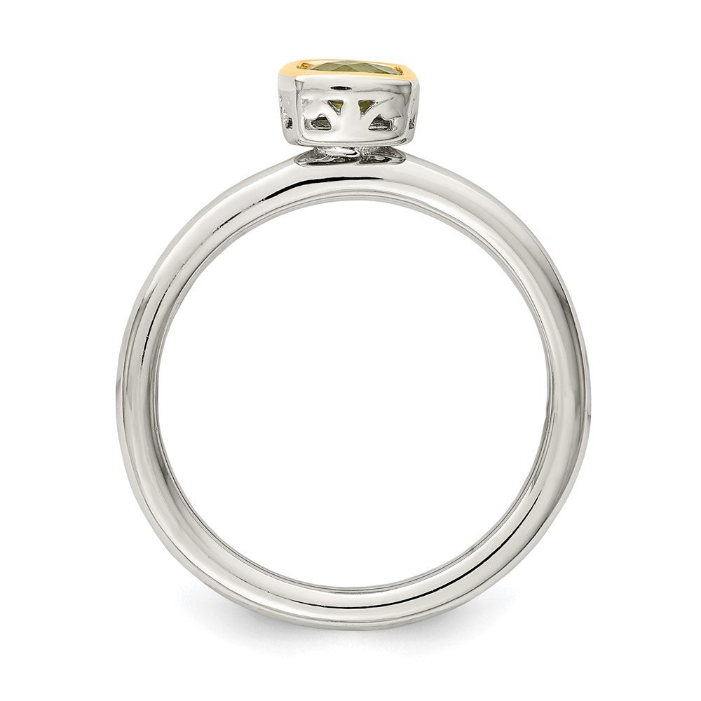 Sterling Silver Rhodium-plated with 14K Accent Polished Cushion-cut Peridot Ring