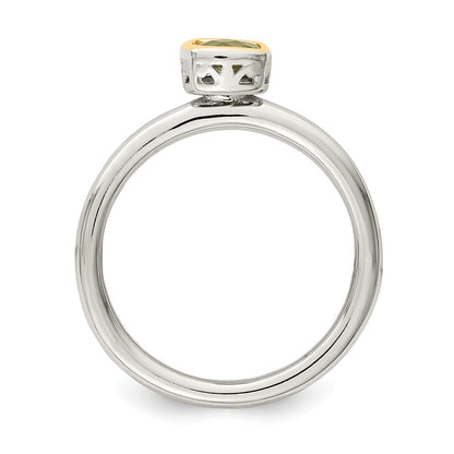 Sterling Silver Rhodium-plated with 14K Accent Polished Cushion-cut Peridot Ring