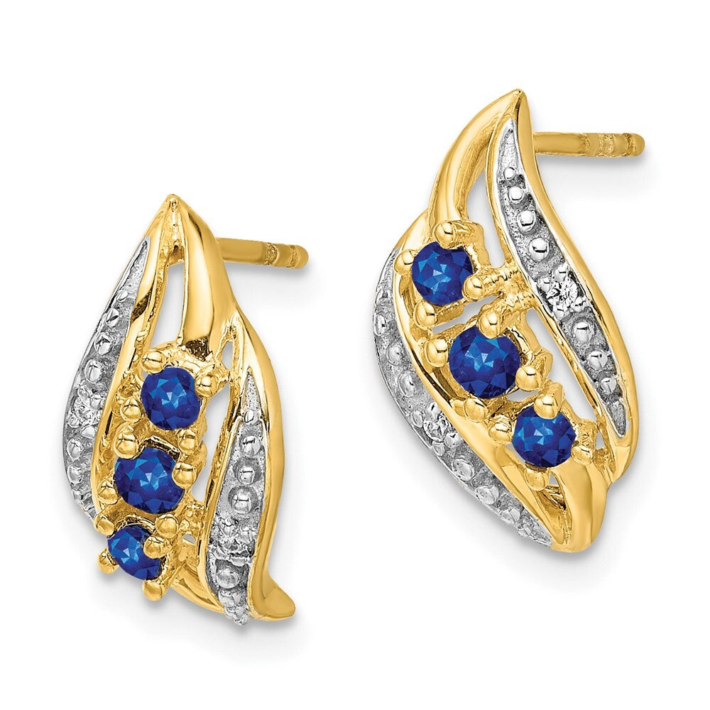 14k Yellow Gold Gold w/ Sapphire and Diamond Polished Drop & Dangle Earrings