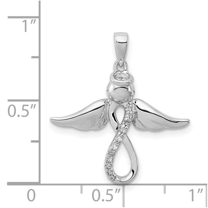 Sterling Silver Rhodium-plated Diamond Angel Pendant