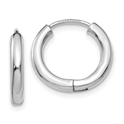 14K White Gold Polished Hollow Hinged Hoop Earrings Gift for Women
