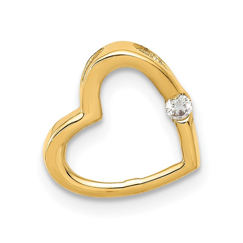 14k Yellow Gold AA Diamond Heart Chain Slide Pendant for Women
