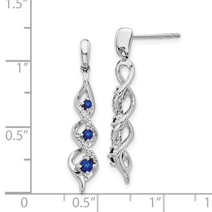 14k White Gold Diamond and Blue Sapphire Dangle Earrings