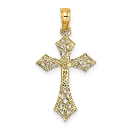 14k Yellow Gold Filigree Cross Charm Pendant for Women