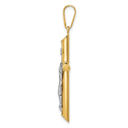 14k Two-tone Gold Hollow Crucifix Pendant for Women