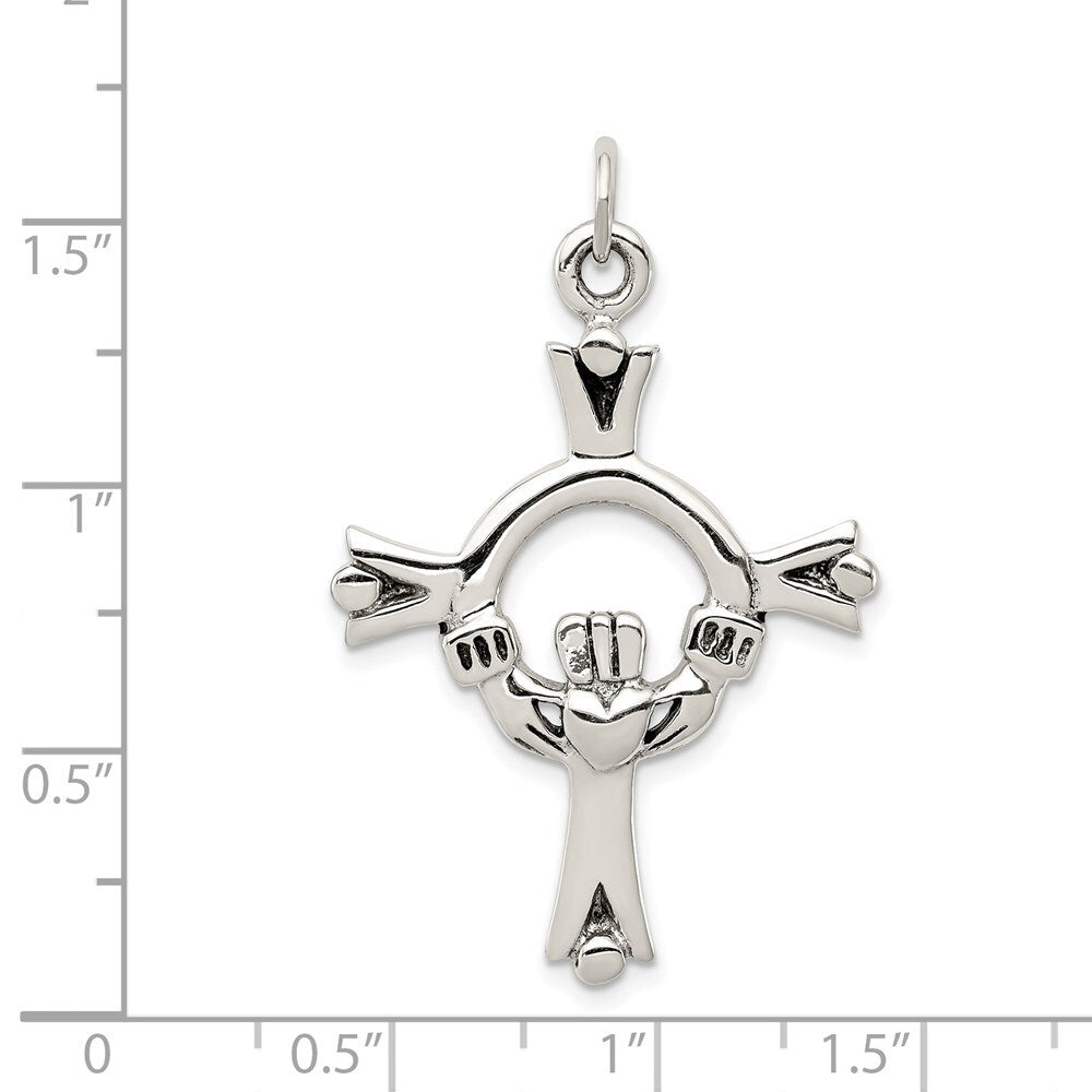 Sterling Silver Antiqued Claddagh Cross Charm Holiday Gift for Women