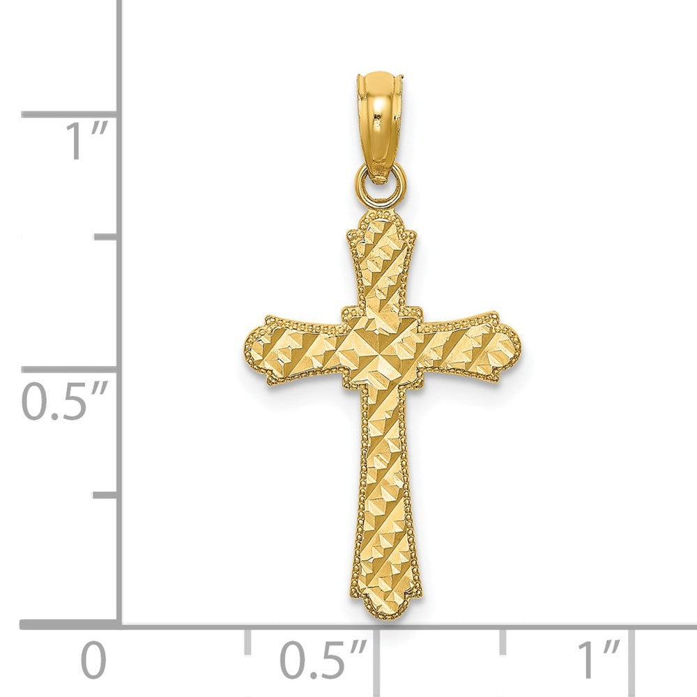 14k Yellow Gold Diamond-Cut Striped Cross Charm
