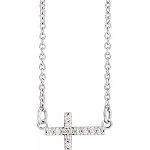 14k White Gold .05 CTW Natural Diamond Sideways Cross 16-18" Necklace